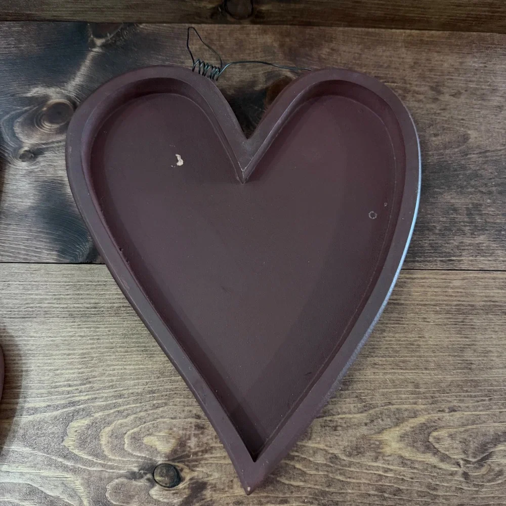 Nesting Wooden Heart Wall Decor Set 3 Piece Primitive Rustic Burgundy Farmhouse